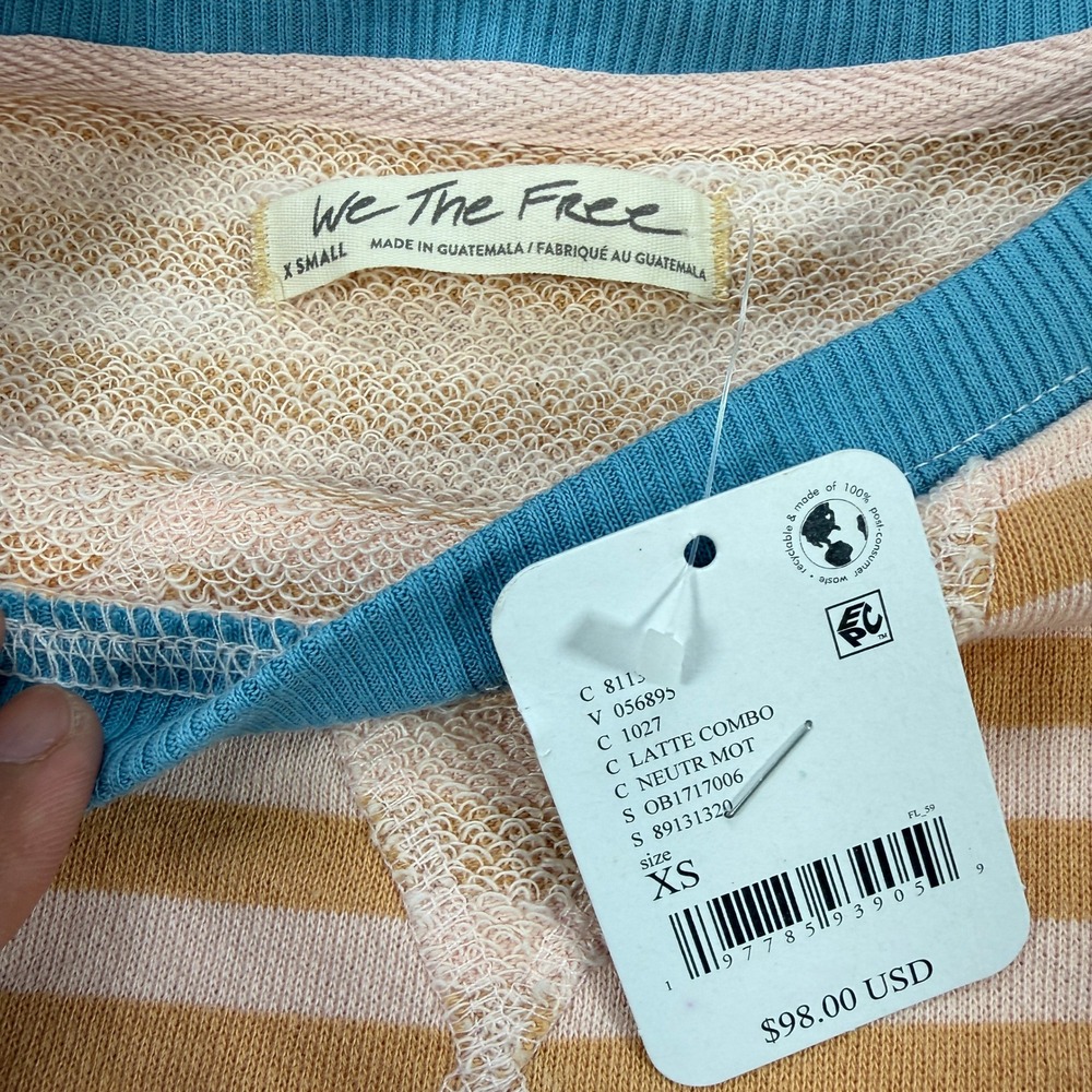 NWT We The Free People Sweatshirt Womens XS Latte Combo Striped Oversized Crew - Picture 3 of 9